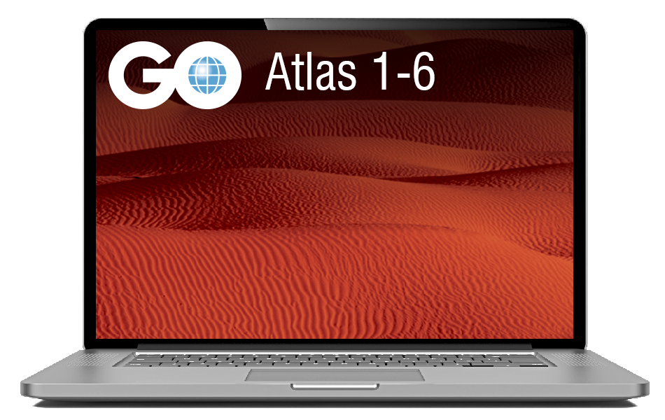 GO Atlas 1-6. Et digitalt læremiddel med kortsamlinger til indskoling og mellemtrin med over 130 kort, kortlæreforløb med over 330 opgaver og quizzer.