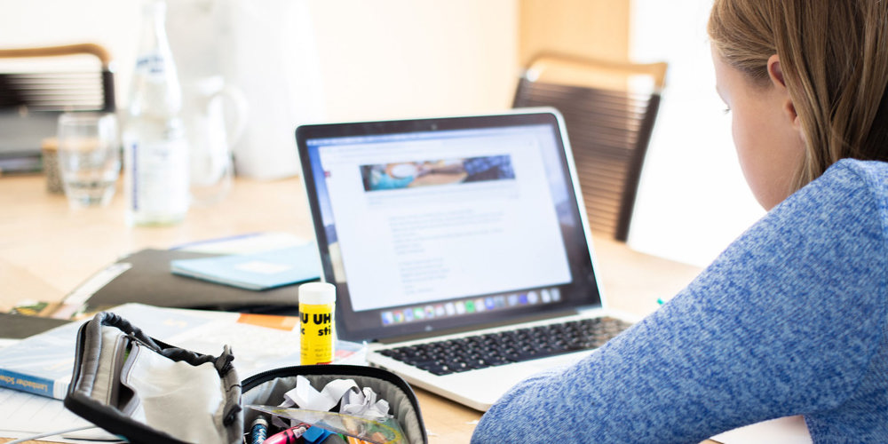 Dreng der sidder og arbejder foran sin computer.